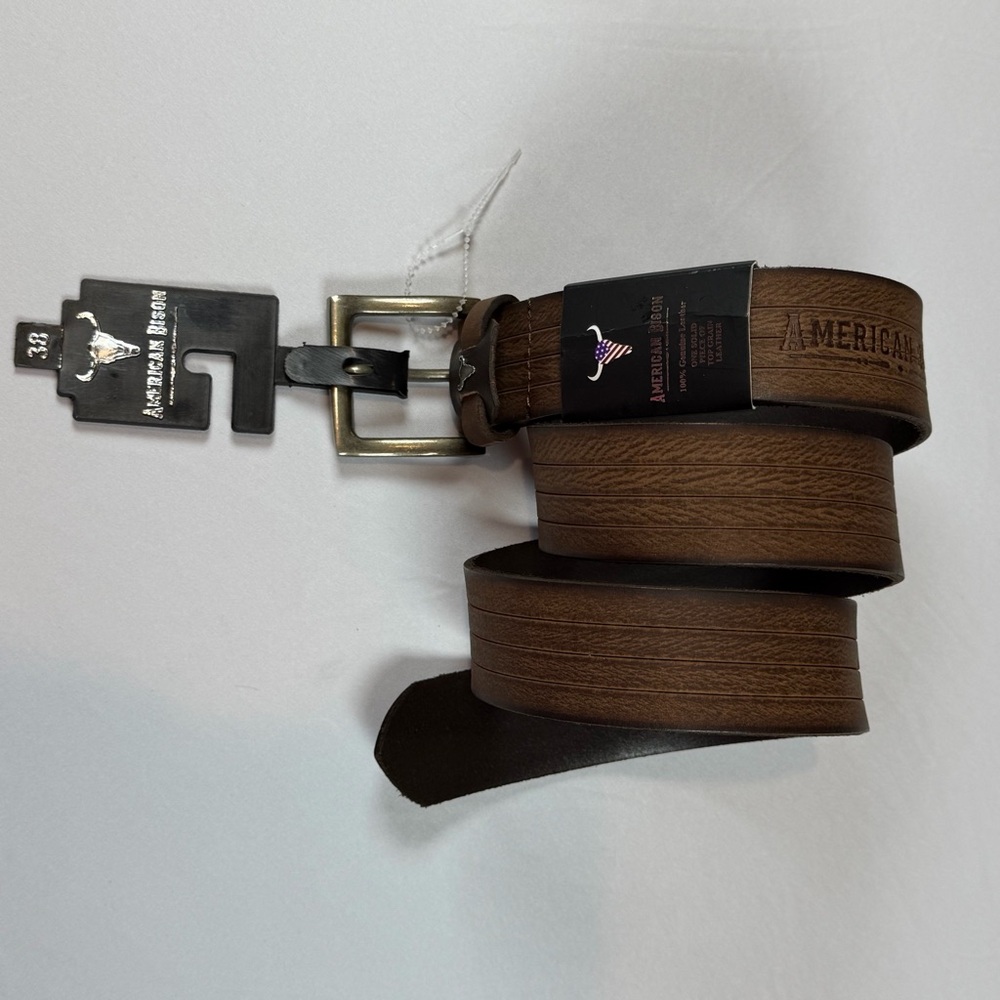 American Bison‎ 100% Genuine Leather Dark Brown Leather Belt-Size 36